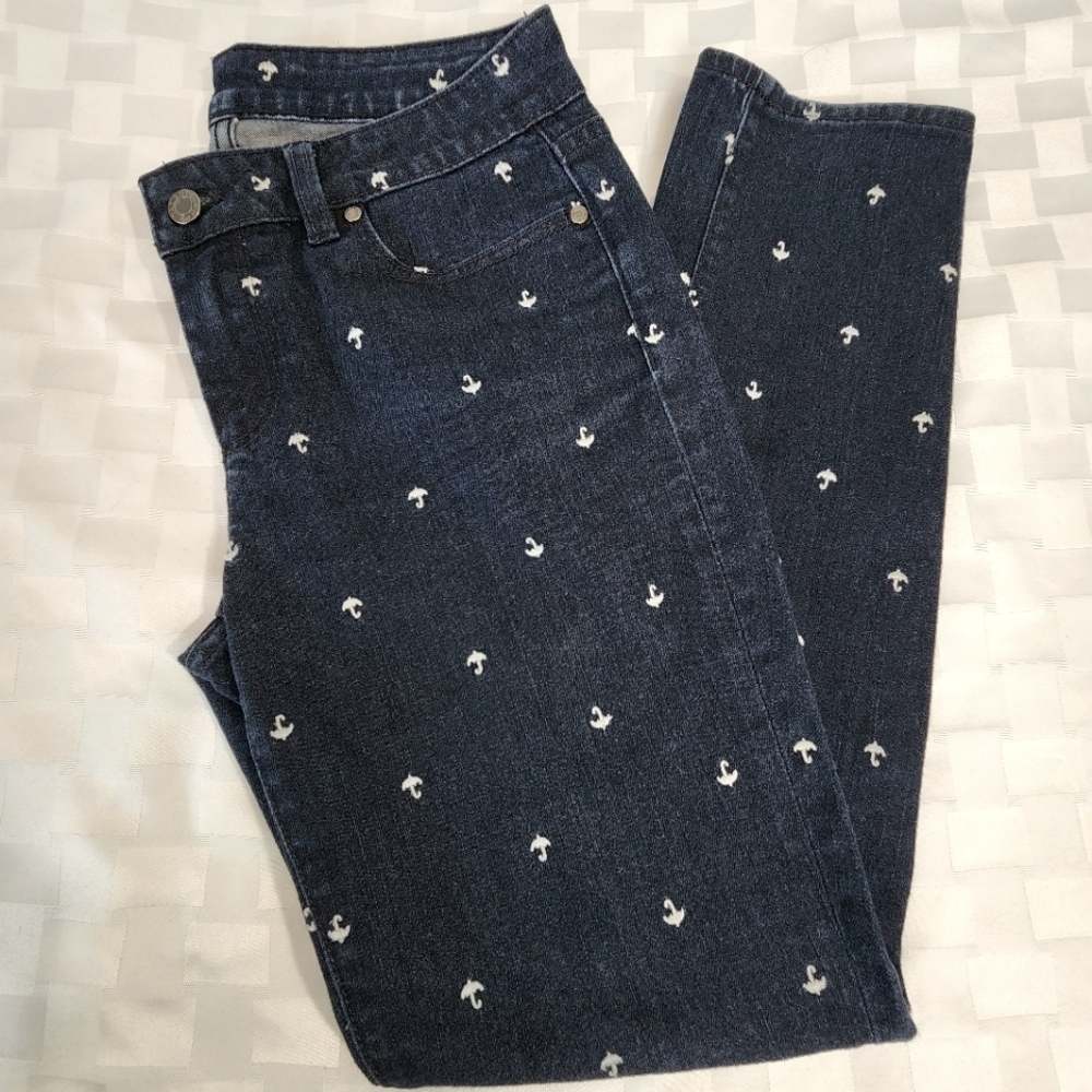Talbots Slim Ankle Dark Wash Embroidered Umbrella Women's Jeans   Size 6p / 28